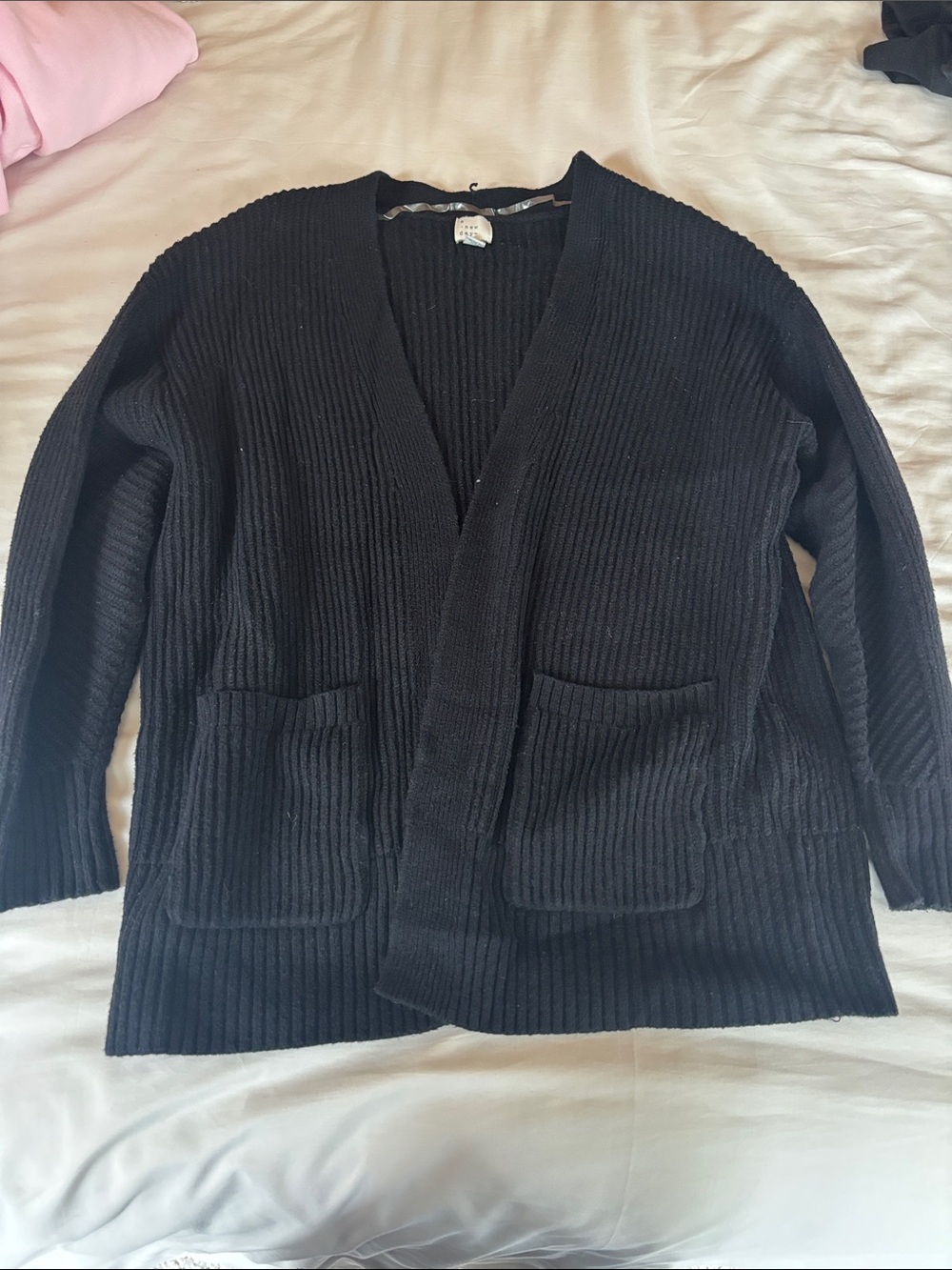 A New Day Black Ribbed Open-Front Women's Sweater Cardigan